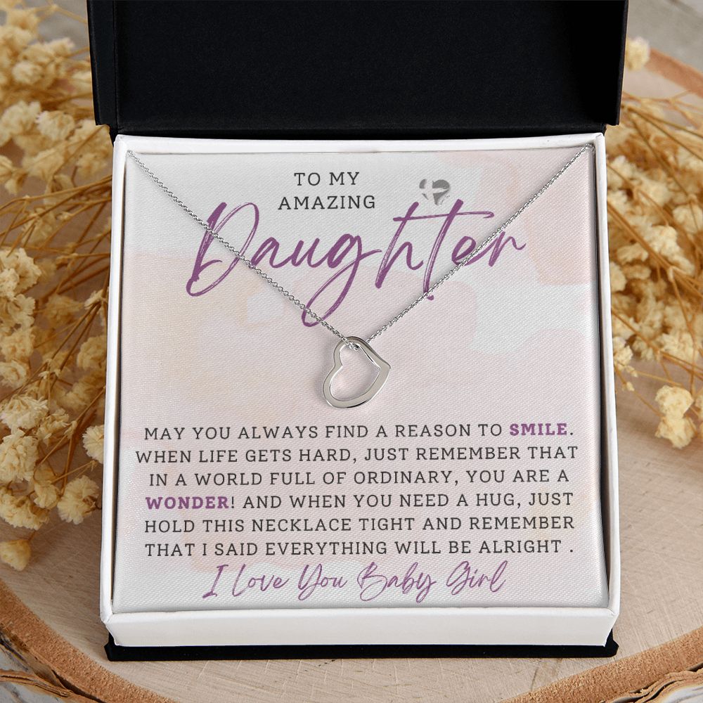 Amazing Daughter - You're A Wonder - Delicate Heart HGF#196DH Jewelry 14K White Gold Finish Standard Box