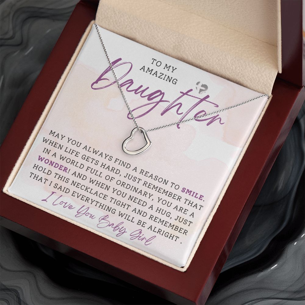 Amazing Daughter - You're A Wonder - Delicate Heart HGF#196DH Jewelry 14K White Gold Finish Luxury Box