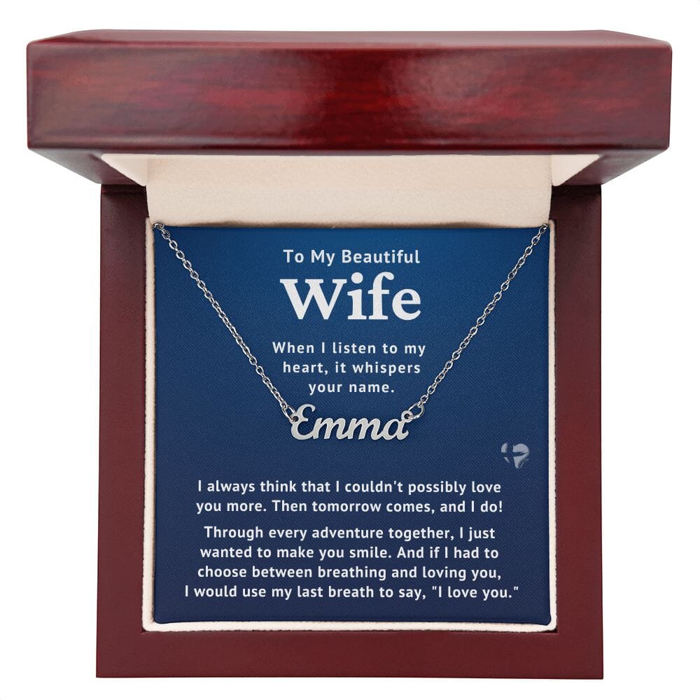 HGF#235NN Wife - Listen To My Heart - Name Necklace - navy Name Necklace Jewelry Polished Stainless Steel Luxury Box