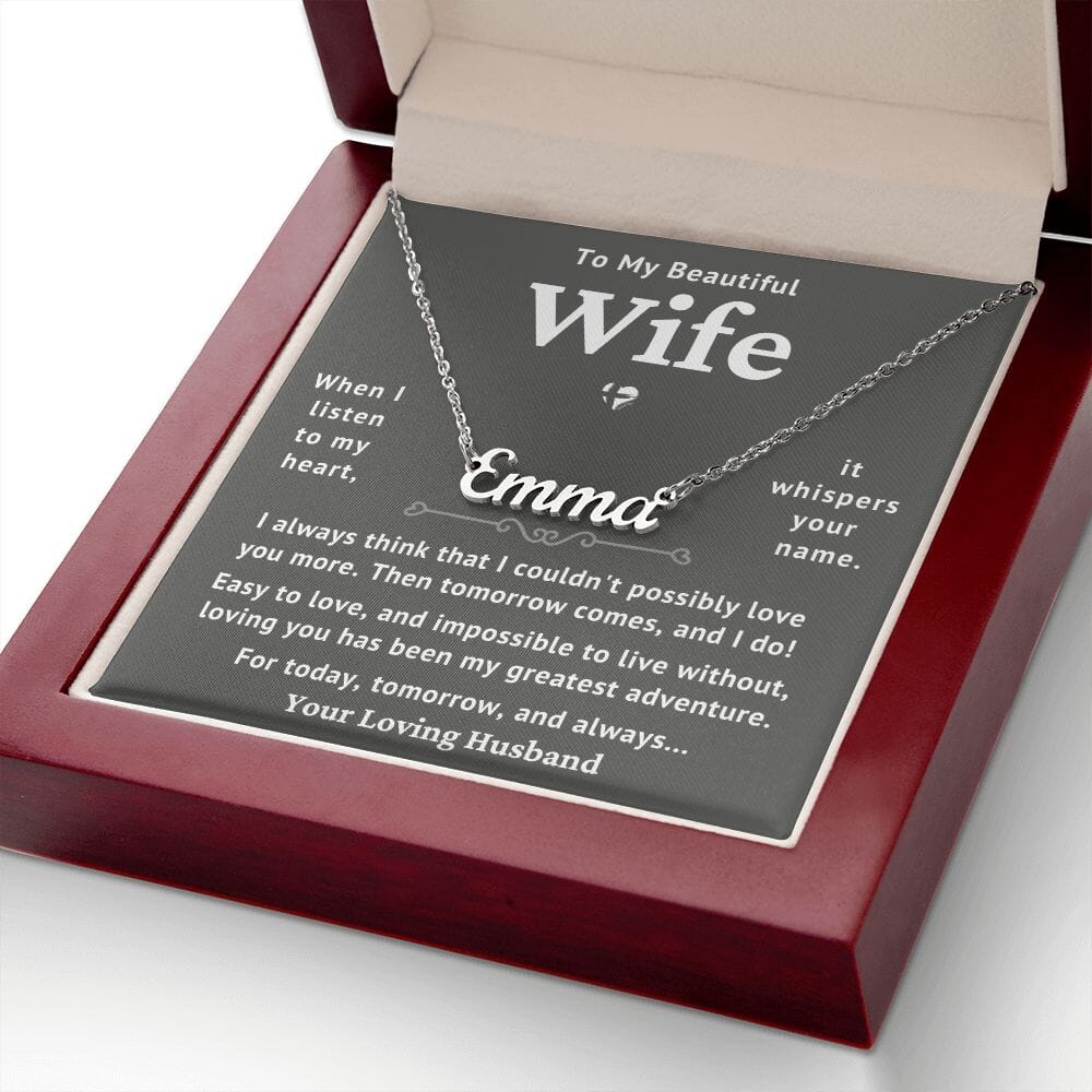 Wife - Today Tomorrow & Always - Name Necklace HGF#239NNb Jewelry Polished Stainless Steel Luxury Box