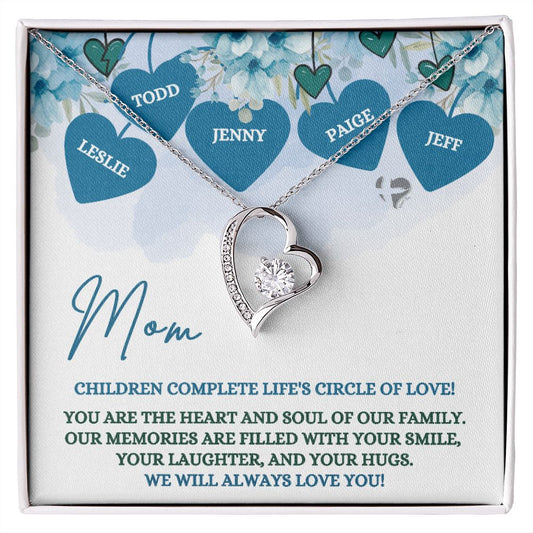 Mom's Circle of Love - Personalized - Forever Heart Necklace HGF#173LK Jewelry 14k White Gold Finish Standard Box