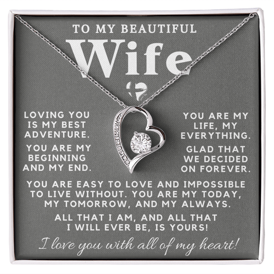 Wife - My Everything - Forever Love Heart Necklace HGF#98FLa-2 Jewelry 14k White Gold Finish Standard Box