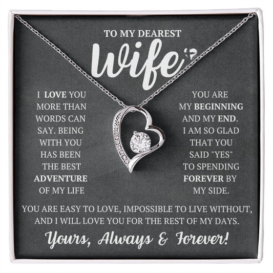Dearest Wife - More Than Words - Forever Love Heart Necklace HGF#252FL Jewelry 14k White Gold Finish Standard Box