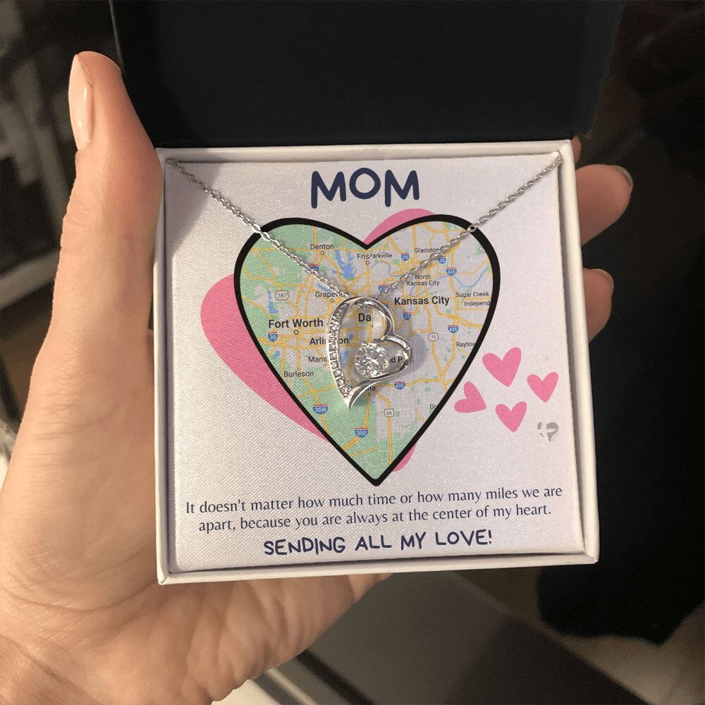 HGF#256FL Mom - Love Across The Miles Forever Love Heart Necklace Jewelry