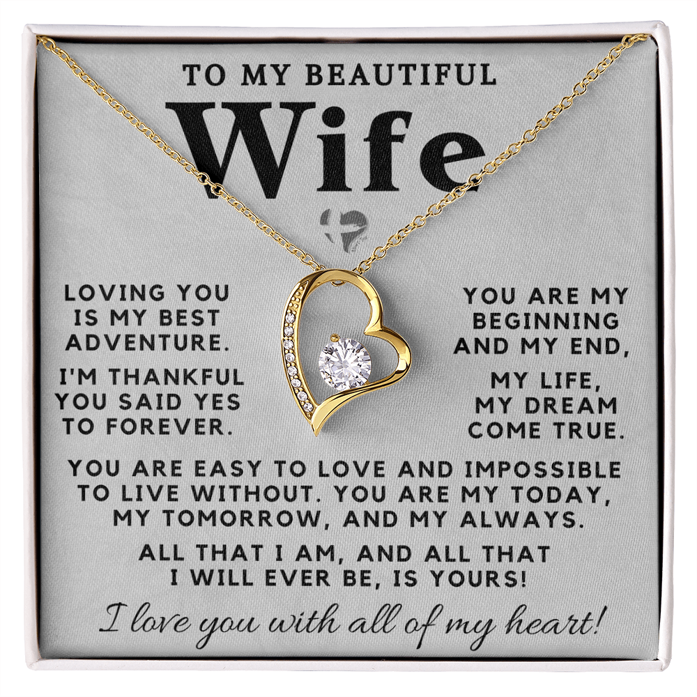 My Wife - My Best Adventure - Forever Love Heart Necklace HGF#98FLb Jewelry 18k Yellow Gold Finish Standard Box
