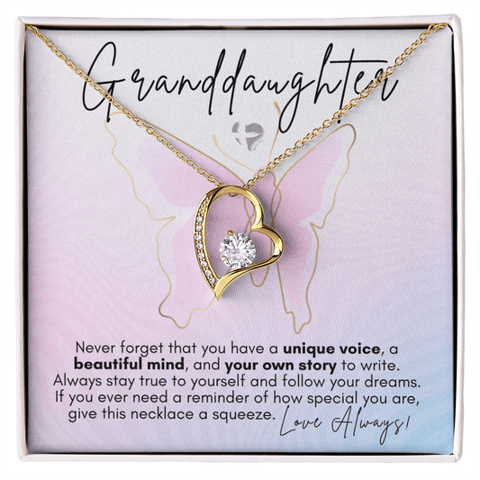Granddaughter - Butterfly Theme - Forever Love Heart Necklace HGF#131FLb3 Jewelry 18k Yellow Gold Finish Standard Box