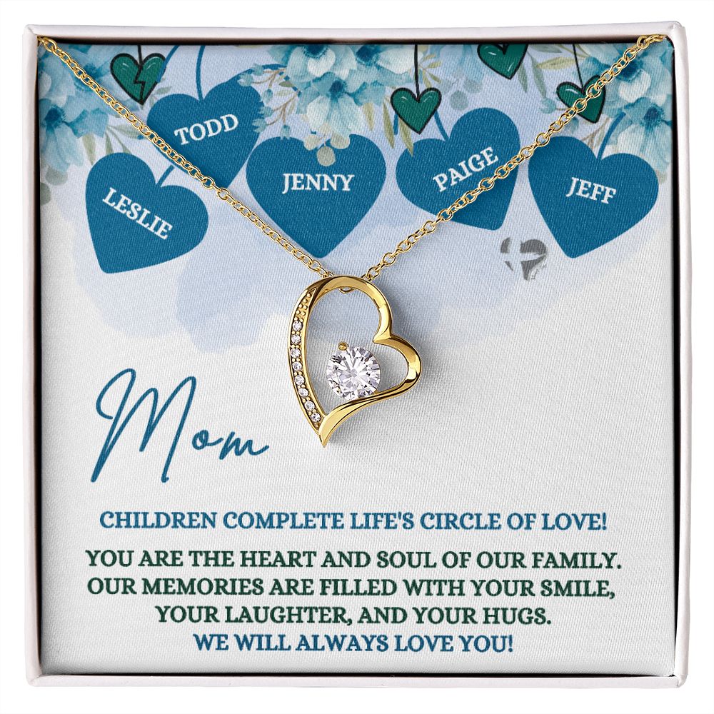 Mom's Circle of Love - Personalized - Forever Heart Necklace HGF#173LK Jewelry 18k Yellow Gold Finish Standard Box