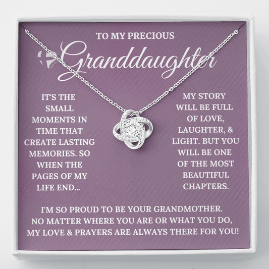 Granddaughter - Small Moments - Love Knot Necklace HGF#132LKb5 Jewelry Two Toned Box