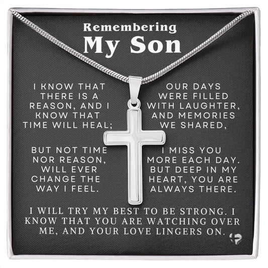 Remembering My Son - Time Will Heal - Cross Necklace HGF#284AC Jewelry Standard Gift Box