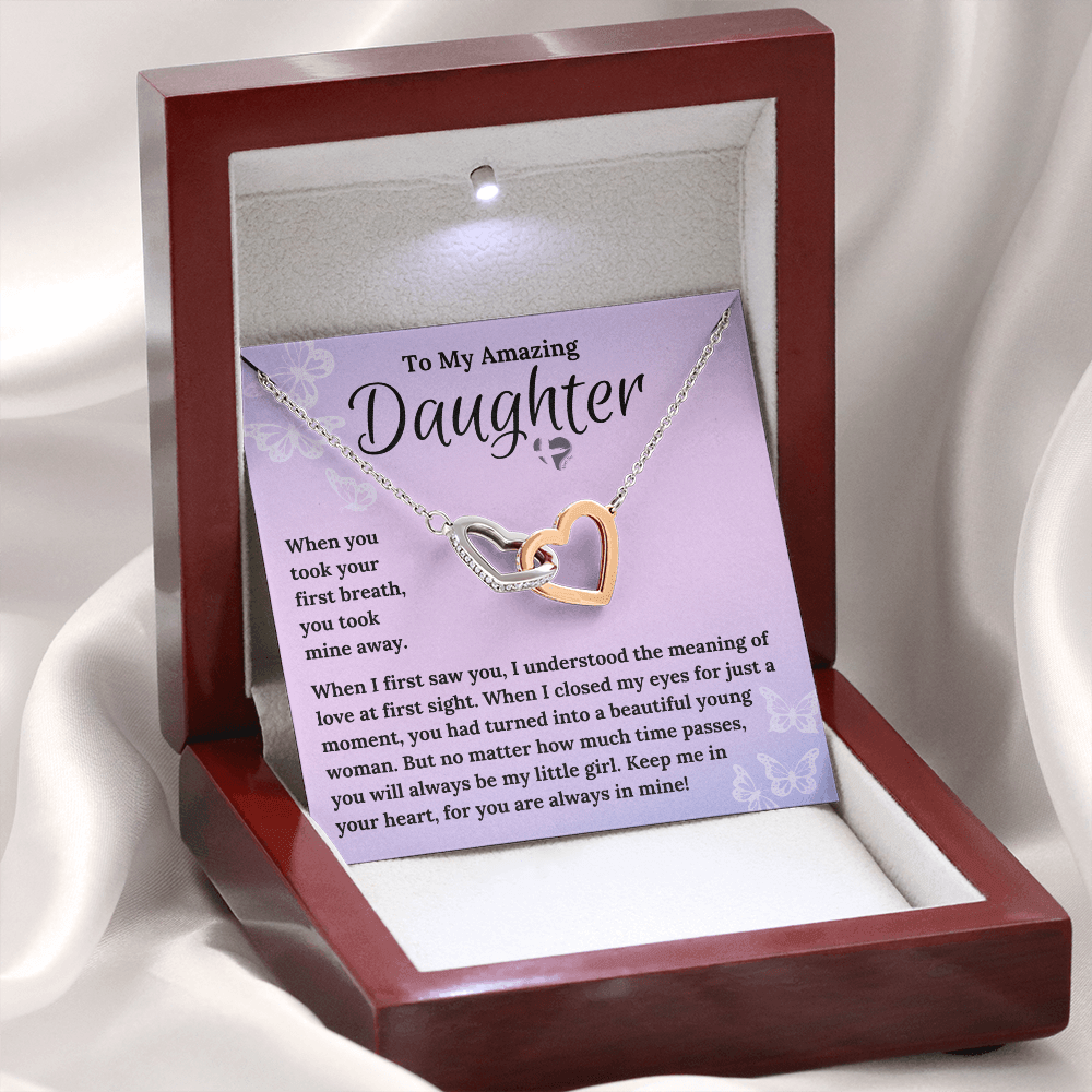 Daughter - You Took My Breath Away - Interlocking Hearts HGF#102IHb Jewelry Mahogany Style Luxury Box (w/LED)