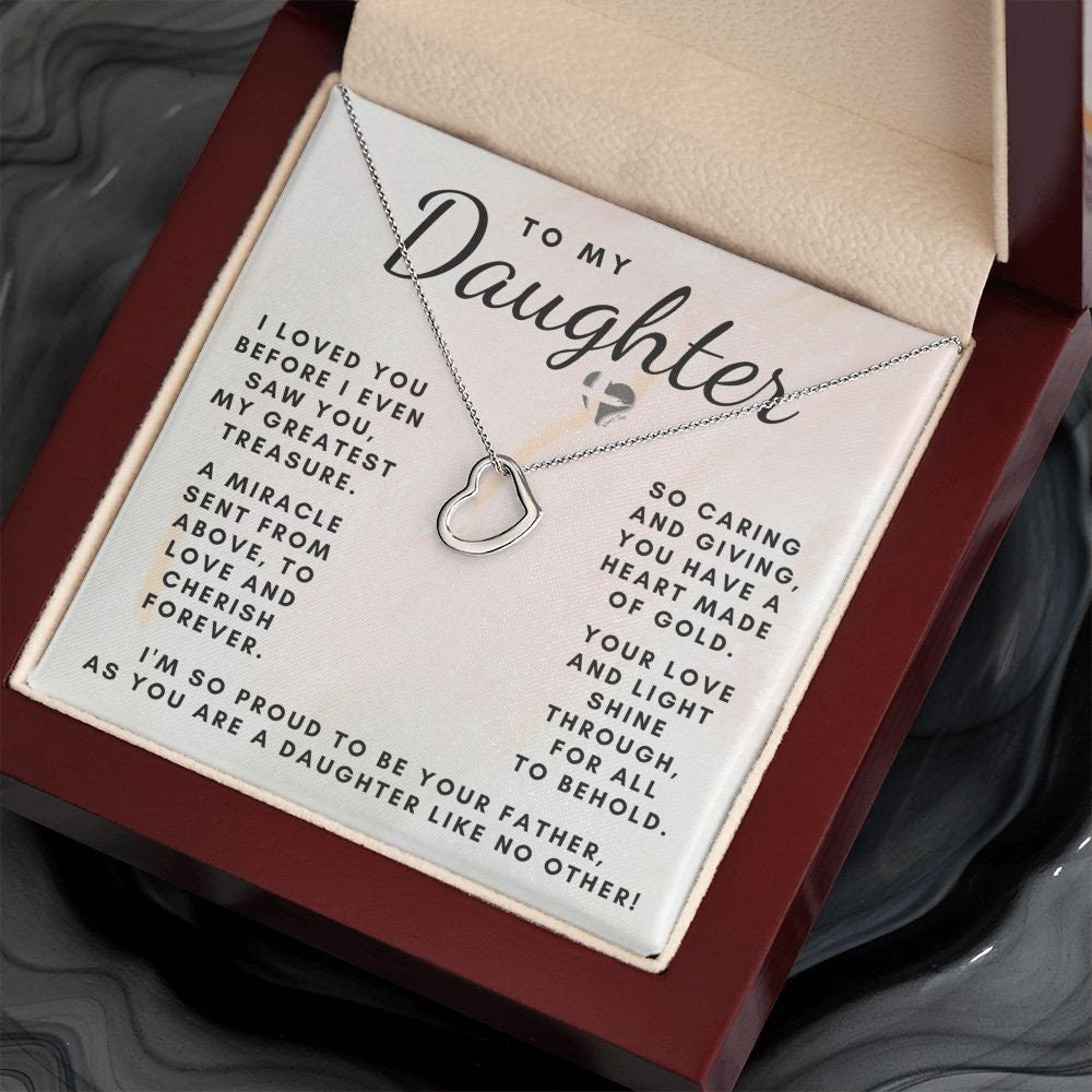 Daddy Daughter - My Greatest Treasure - Delicate Heart HGF#157DH Jewelry 14K White Gold Finish Luxury Box