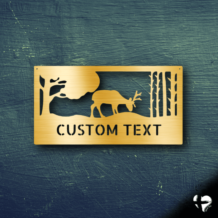 Grazing Deer Family Name Sign Custom Gold 12"