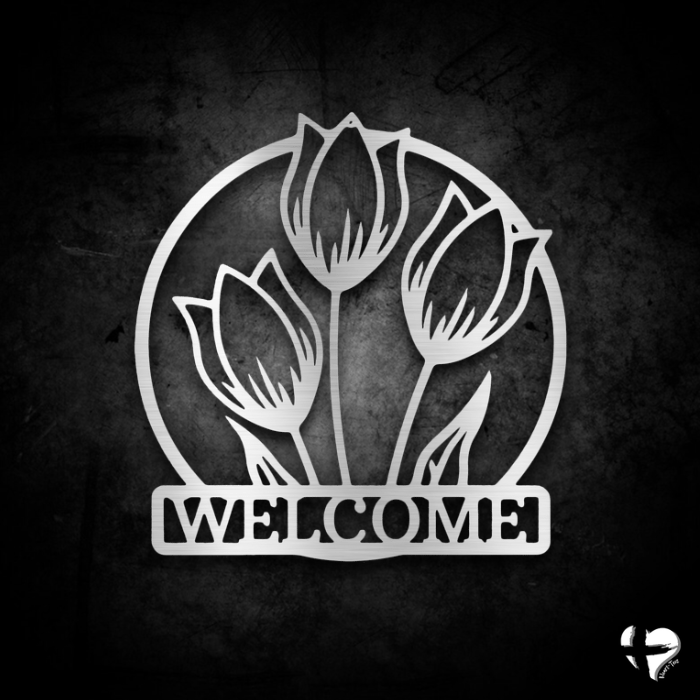 Tulip Welcome Sign Custom Silver 12"