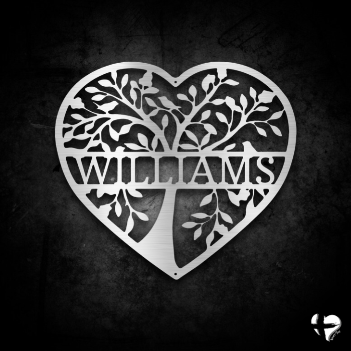 Heart Family Tree Art Custom Silver 12"