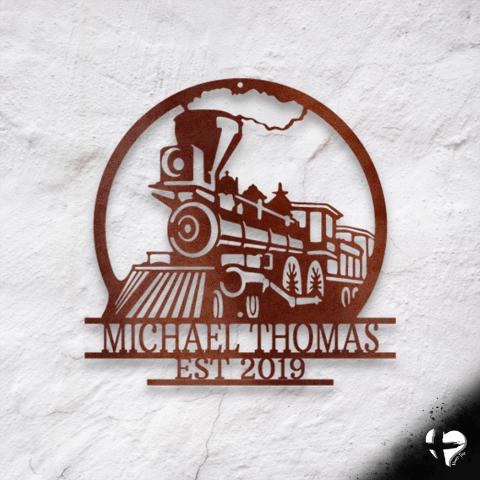 Old Fashion Steam Engine Train Monogram Custom Copper 12"