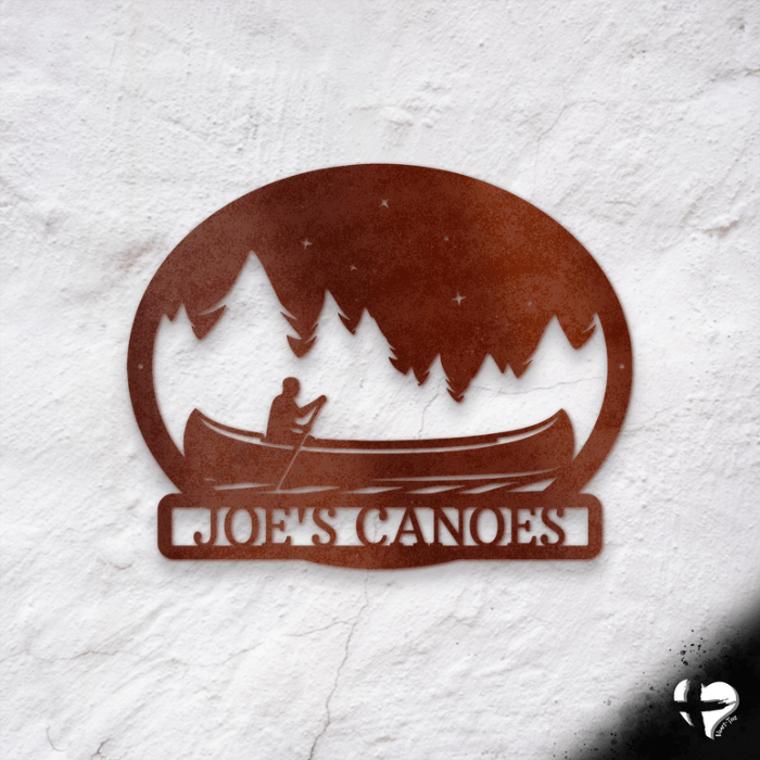 Metal Lake Sign With Canoe Custom Copper 12"