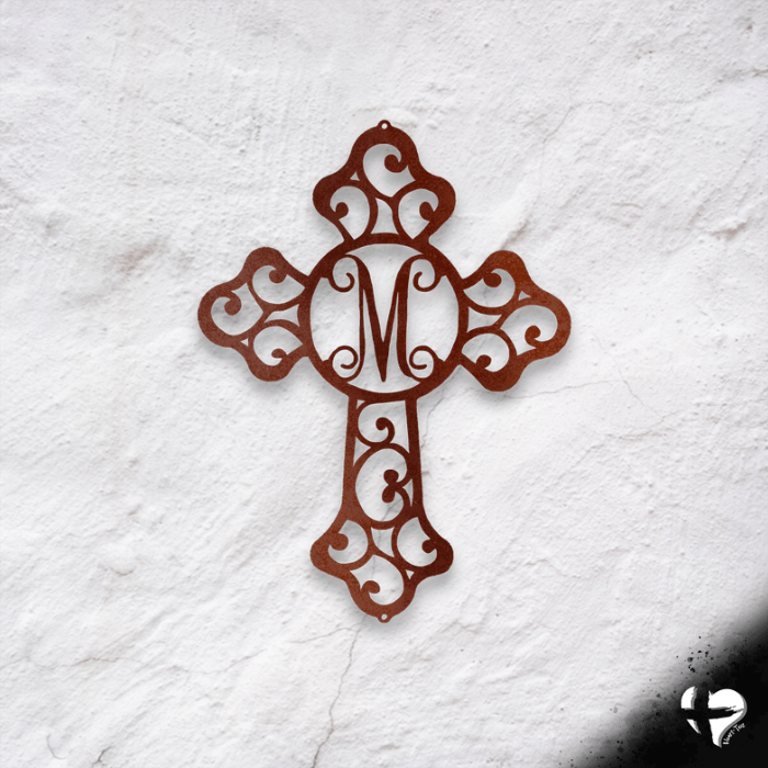 Family Initial In Cross Wall Decor Custom Copper 12"