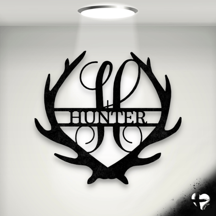 Deer Antler Custom Name Sign Wall Art Black 12"