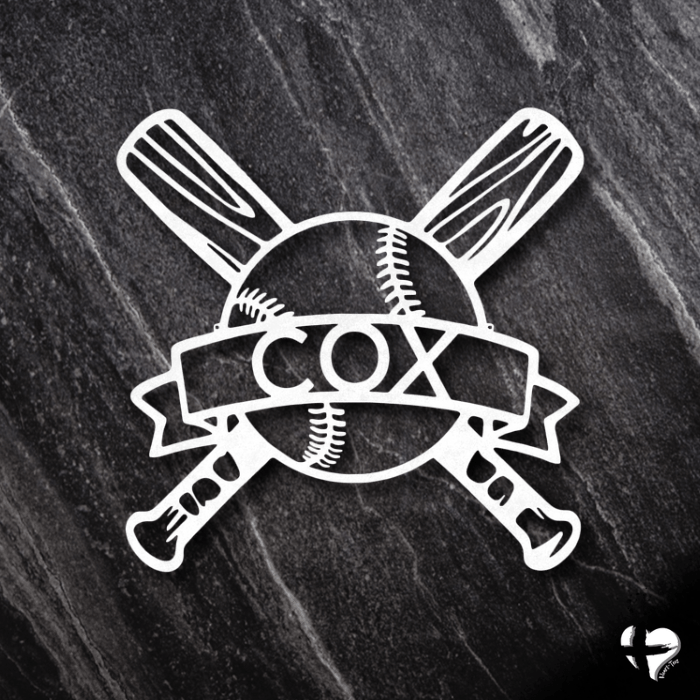 Baseball Monogram - Metal Sign Custom White 12"