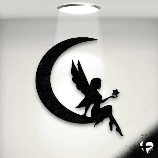 Fairy Moon Metal Wall Art Custom Black 12"
