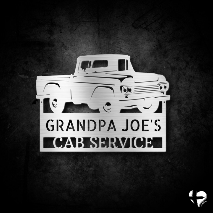 Pickup Truck Monogram Sign Custom Silver 12"