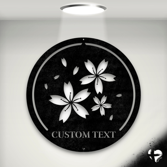 Sakura Metal Art, Cherry Blossom Sign Wall Art Black 12 Inch