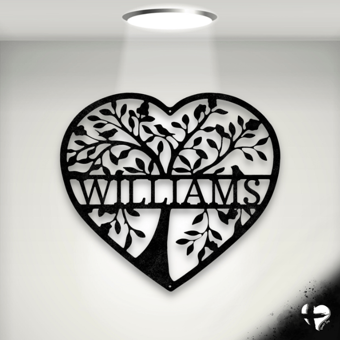 Heart Family Tree Art Custom Black 12"