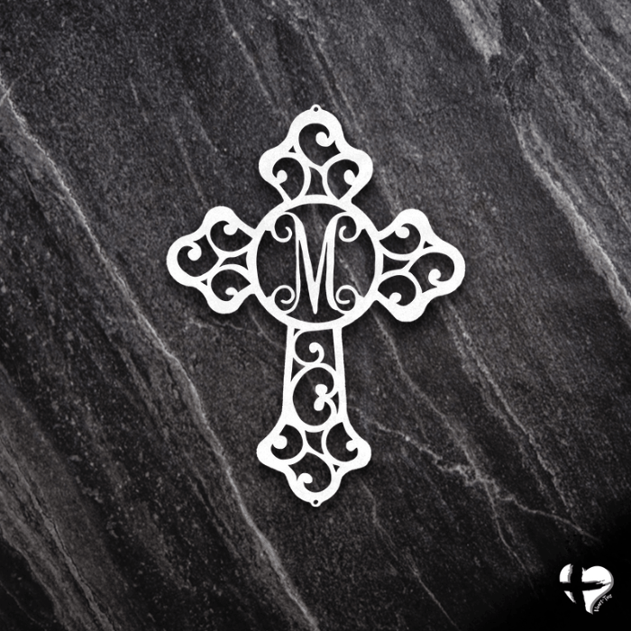 Family Initial In Cross Wall Decor Custom White 12"