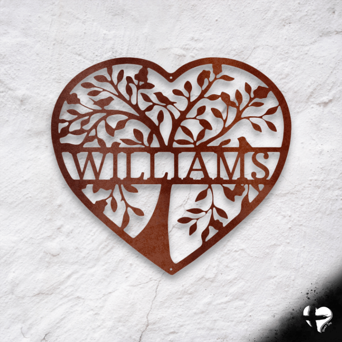 Heart Family Tree Art Custom Copper 12"