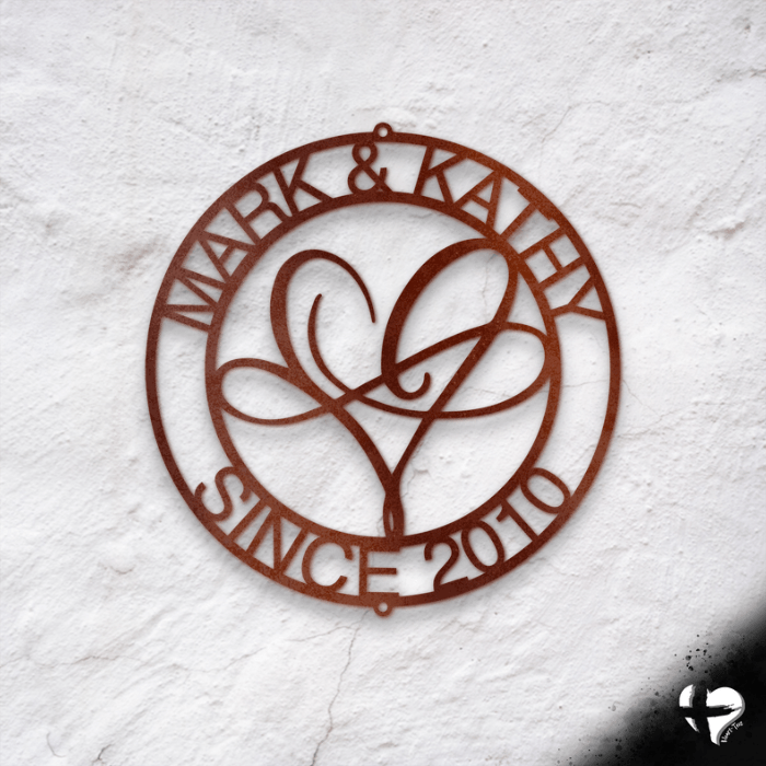 Infinite Love Monogram Steel Sign Custom Copper 12"