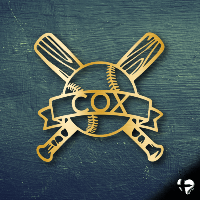 Baseball Monogram - Metal Sign Custom Gold 12"