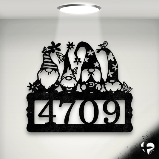 Gnome Metal Address Sign Custom Black 12"