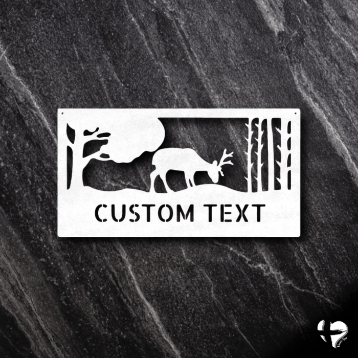 Grazing Deer Family Name Sign Custom White 12"