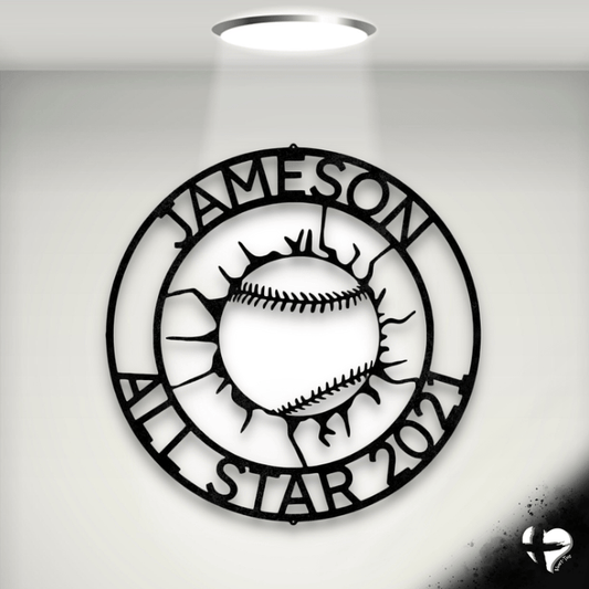 Custom Baseball Wall Monogram Wall Art Black 12"