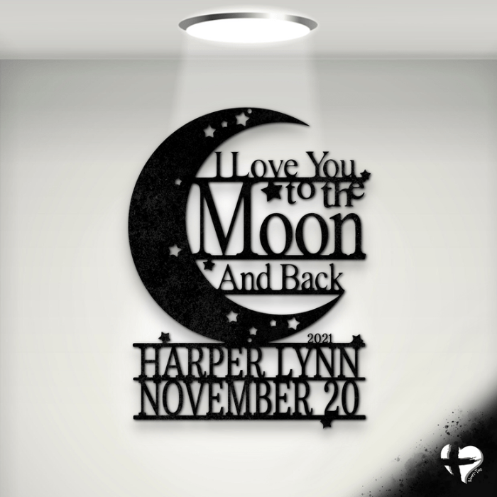 Love You To The Moon Custom Name Sign Custom Black 12"