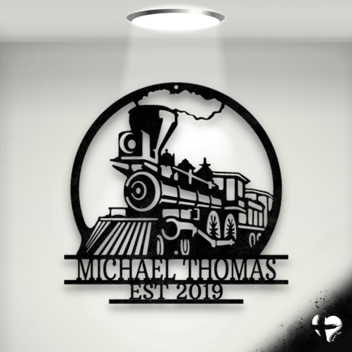 Old Fashion Steam Engine Train Monogram Custom Black 12"