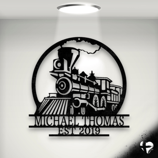 Old Fashion Steam Engine Train Monogram Custom Black 12"