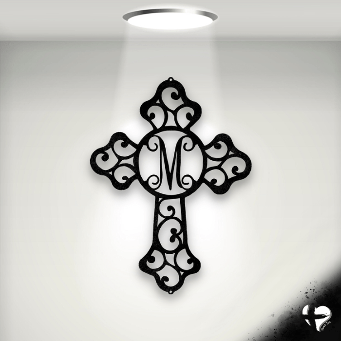 Family Initial In Cross Wall Decor Custom Black 12"