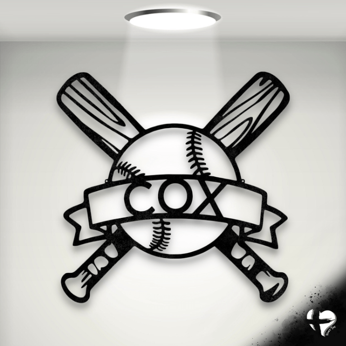 Baseball Monogram - Metal Sign Custom Black 12"