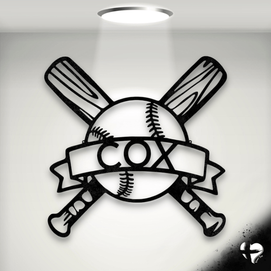 Baseball Monogram - Metal Sign Custom Black 12"