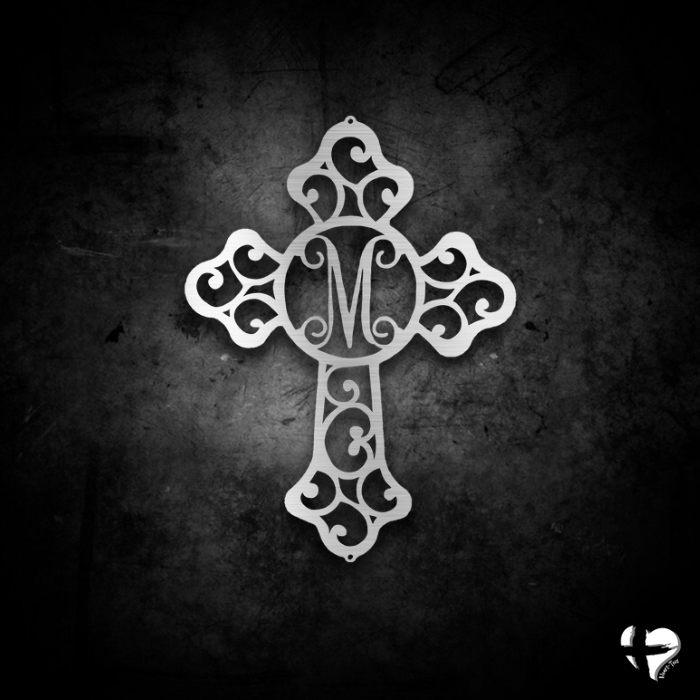Family Initial In Cross Wall Decor Custom Silver 12"