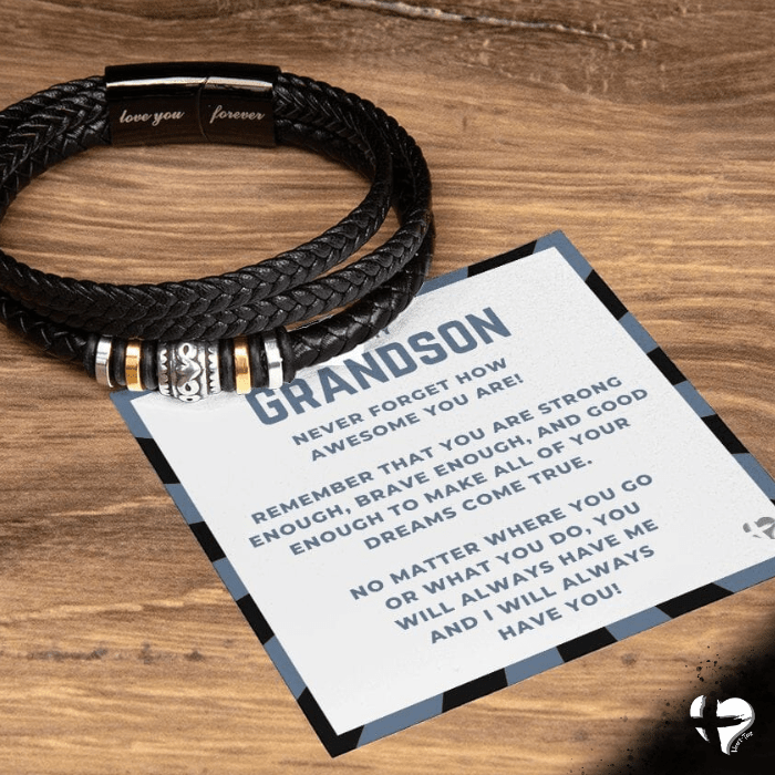 Grandson - Always With You - Leather Bracelet HGF#165MFB Jewelry 