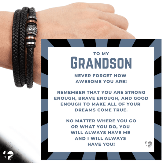 Grandson - Always With You - Leather Bracelet HGF#165MFB Jewelry 