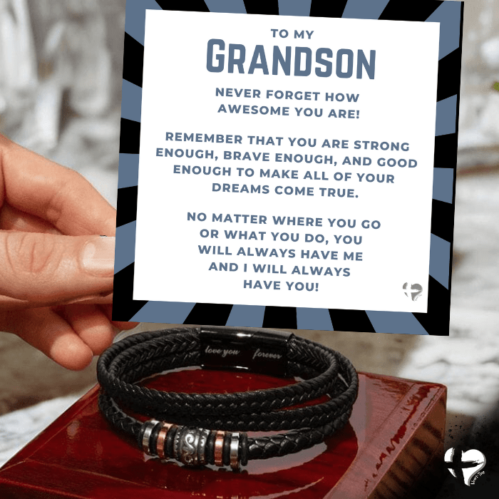Grandson - Always With You - Leather Bracelet HGF#165MFB Jewelry Luxury Box w/LED 