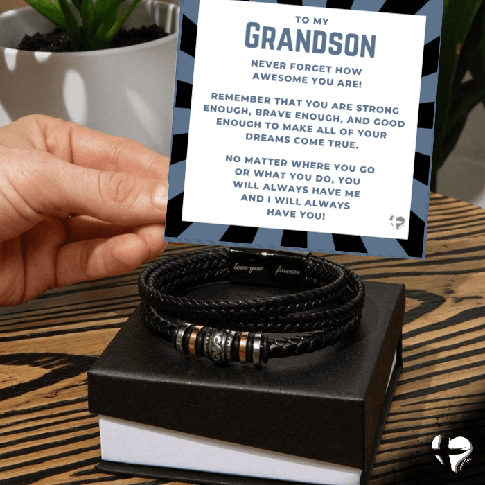 Grandson - Always With You - Leather Bracelet HGF#165MFB Jewelry Standard Box 