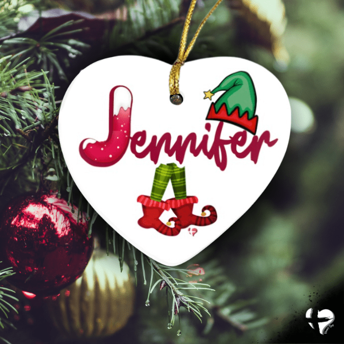 Personalized Elf Name - Ceramic Heart Ornament THG#320HO Ornaments and Accents A - Jingle Elf 