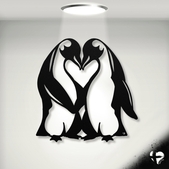 Penguin Love Metal Art Sign THG#377MA Wall Art Black 12 Inch 