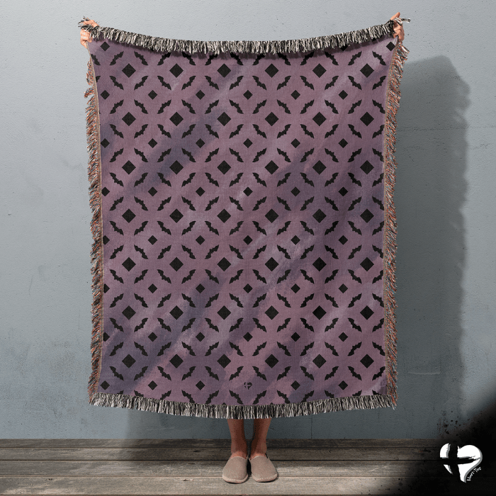 Bat Purple Haze - Halloween Woven Blanket - THG#326WB blanket 