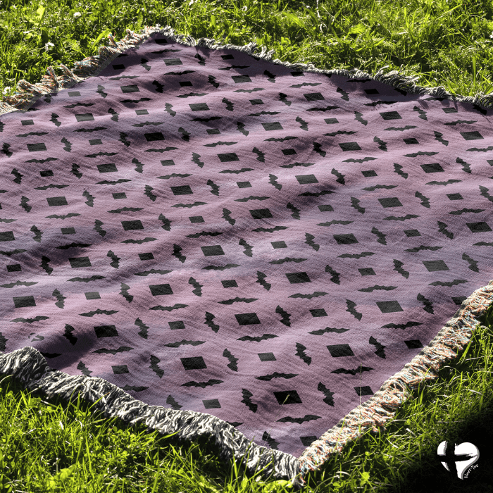 Bat Purple Haze - Halloween Woven Blanket - THG#326WB blanket 50x60 inch Graphics 