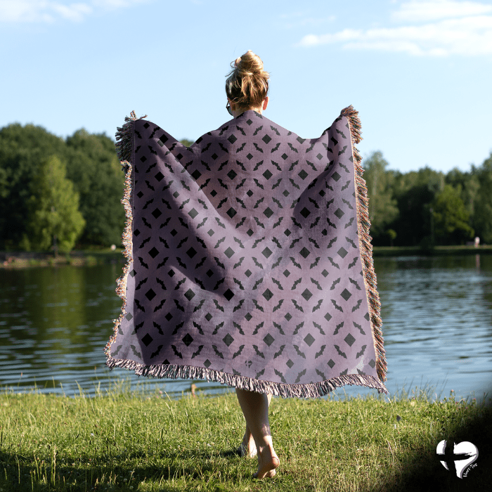 Bat Purple Haze - Halloween Woven Blanket - THG#326WB blanket 